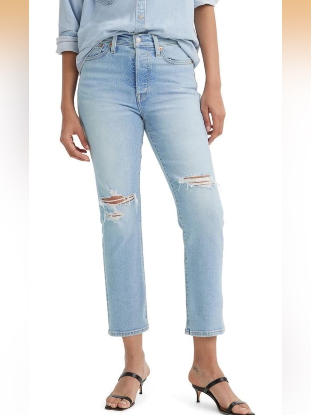 Levi's wedgie Light Blue Straight-Leg Distressed Jeans 27”